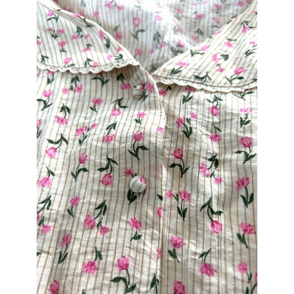 Sienna Sky Womens Top Crop Cream/Pink/Green Floral Short Sleeves V-Neck Collared - Picture 3 of 6